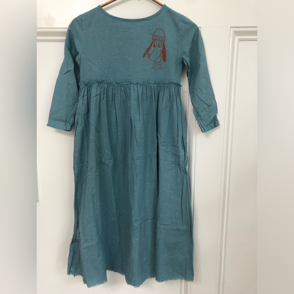 Bobo Choses Teal Long Sleeve Dress dog